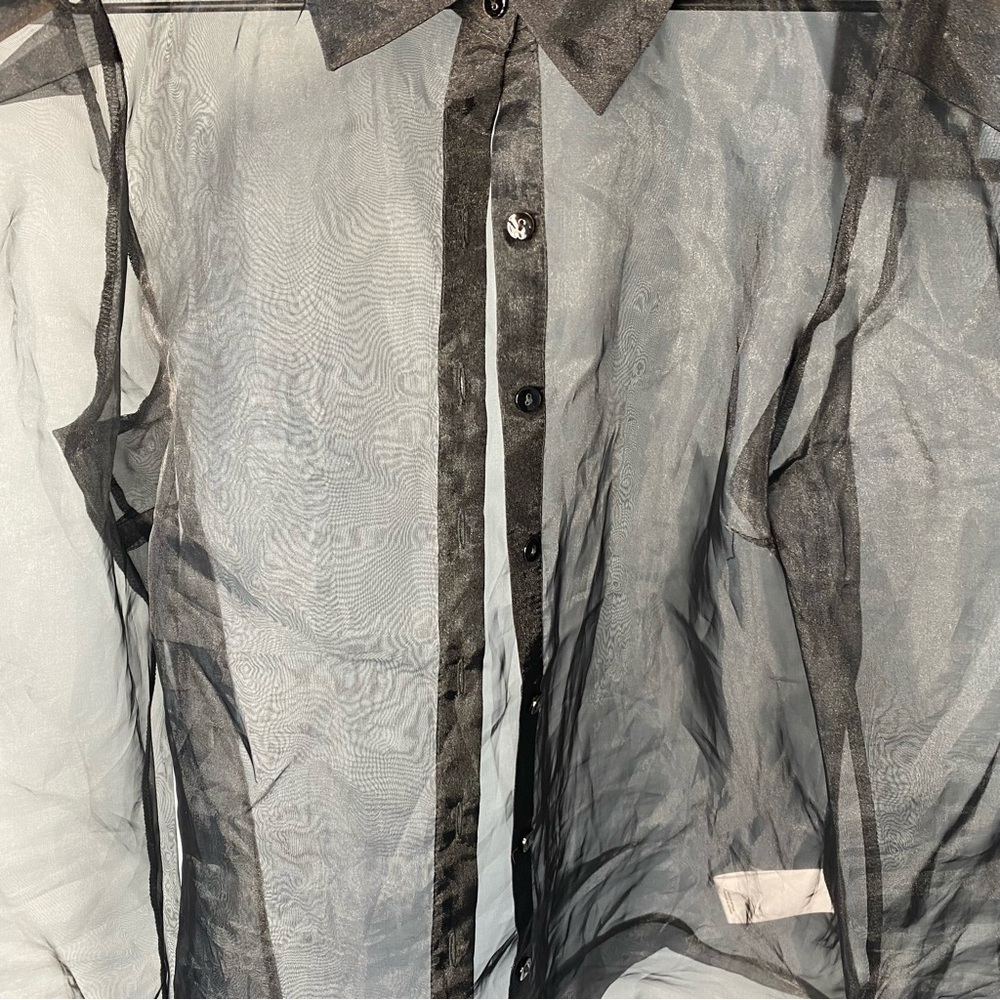 Express Sheer Black Collared Button Down Shirt Si… - image 2